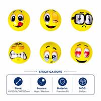 Vente en gros de balles anti-stress emoji assorties en mousse PU, jouets à presser à rebond élevé 45-120mm pour enfants et adultes, cadeau de relaxation, OEM