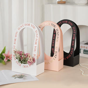 Eco-Friendly Folding <strong>Flower</strong> Basket Hand-Held Recycled Material Hollowed-Out Rigid <strong>Box</strong> Floral Paperboard Basket - Product Image 2