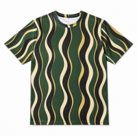 T-shirt pour homme en popeline 3D AOP 100% polyester vert forêt à rayures ondulées, séchage rapide, respirant, col rond, prêt à être expédié avec motif