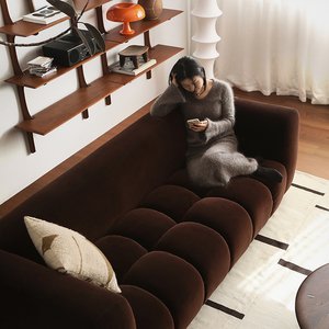 Style rétro français <span class=keywords><strong>chocolat</strong></span> guimauve tissu Simple petit appartement salon bouffée <span class=keywords><strong>canapé</strong></span> droit - Product Image 3