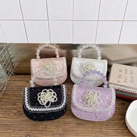 Sac à main en PU écologique chic style princesse avec fleurs en perles, sac bandoulière léger et tendance avec poignée en perles