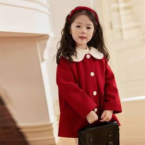 Herfst Winter Nieuwe Koreaanse Stijl Meisjes Rode Geruite Wollen Jas Modieuze Casual Verdikte Jas Voor Kinderen Populaire Kinderen - Product Image 1
