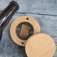 Stock du fabricant 2 en 1 Ouvre-bouteille de boissons rond en bois fait main pour la cuisine, ouvre-bouteille de bière avec logo personnalisé