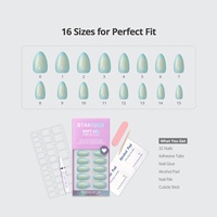 Lot de faux ongles courts en amande, vente en gros, ongles artificiels bleus et blancs ombrés, en gel souple, meilleurs ongles à presser avec colle