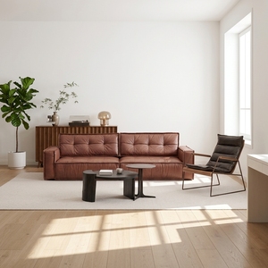 Ensemble extensible de luxe italien en cuir véritable, léger et simple, en cuir de vachette première couche, idéal pour petit appartement et salon - Product Image 1