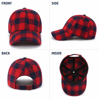 Op maat gemaakte Buffalo Plaid Baseball Cap 6 Panel Flanellen Rood Marine Ruit Verstelbaar Unisex Buiten Winter OEM Groothandel Lage MOQ