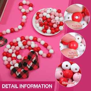 90 Uds. Cuentas de madera redondas de colores pulidos 16mm Día de San Valentín DIY adornos de joyería decoración del hogar suministros para manualidades - Product Image 3