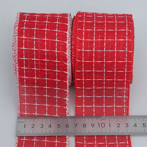 Pita Natal Motif Kotak-kotak dari Kain Goni untuk Hiasan Puncak Pohon Natal, Pembungkus Kotak Hadiah, Pita Dekoratif Buatan Tangan untuk DIY - Product Image 3