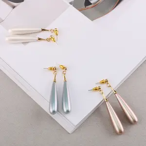 S925 Tấm Tai Stud Vỏ Lấp Lánh Bài Dangle Baroque Long Pearl Thiết Kế Hợp Kim Bông Tai