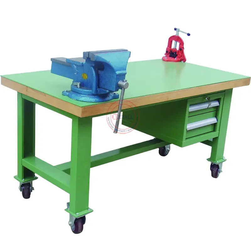 Detall-industrial Woodworking Mobile Workbench Metal Tool Cabinet Table