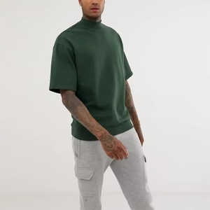 Luxury <strong>Men's</strong> Green Cotton T-Shirt Oversized <strong>Turtle</strong> <strong>Neck</strong> with Dropped Shoulders and Print Custom Stylish Sleeves - Product Image 4