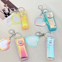 Étui à rouge à lèvres mini en cuir laser, porte-clés, sac de rangement en forme de cœur de dessin animé avec miroir, accessoire portable à suspendre
