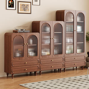 Buffet en bois vintage avec porte en verre, 2 tiroirs, meuble de rangement pour salon - Product Image 2