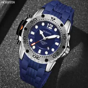 OCHSTIN marke 6124 luxus blau herren quarz armbanduhr exklusive Silikon band Kalender wasserdicht Leucht benutzerdefinierte handgelenk uhr