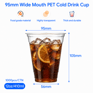 แก้วพลาสติก PET ใส ขนาด 95 มม. 12 ออนซ์ แบบใช้แล้วทิ้ง สำหรับเครื่องดื่มเย็น กาแฟเย็น น้ำผลไม้ แบบนำกลับบ้าน พร้อมสกรีนโลโก้ได้ - Product Image 2