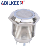 Interrupteur à bouton-poussoir métallique étanche IP65, résistant à la corrosion, à verrouillage, avec anneau LED lumineux, 2A 250V, équipement électrique marin