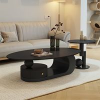 Ensemble de table basse créative en 2 pièces de style crème pour salon, forme ovale, petite unité, style italien, minimaliste, avec rangement