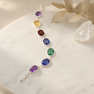 Pulsera de piedras múltiples en plata 925 - Amatista, Citrino, Granate, Tanzanita y Esmeralda - Joyería de piedras preciosas - Product Image 3