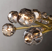Lustre suspendu moderne en laiton nordique à branches réglables en hauteur pour salon, avec cristaux sphériques en verre K9