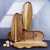 Plateau de rangement en bois de style japonais, plateau de service ovale en bois d'acacia écologique pour le petit-déjeuner, les collations et l'organisation de la maison