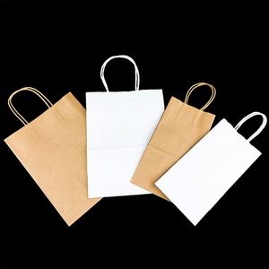 White and Brown Classic Recyclable Kraft Paper Twisted Handle Shopping Carrier <b>Bag</b> for Supermarket Promotion with Custom Logo - Product Image 1