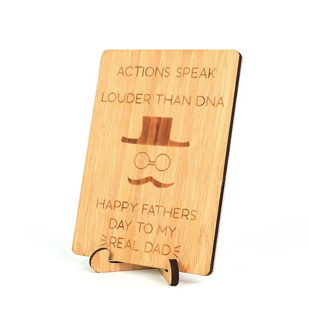 Cartão de saudação de bambu para artesanato, presente de artesanato de madeira de corte a laser oem/mm para o dia das mães
