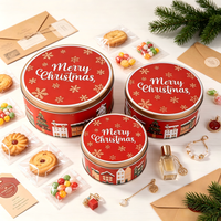 Ensemble de boîtes en métal rondes de Noël personnalisées et durables, imprimées avec un motif de flocon de neige, boîtes cadeaux vides pour Noël, emballage alimentaire
