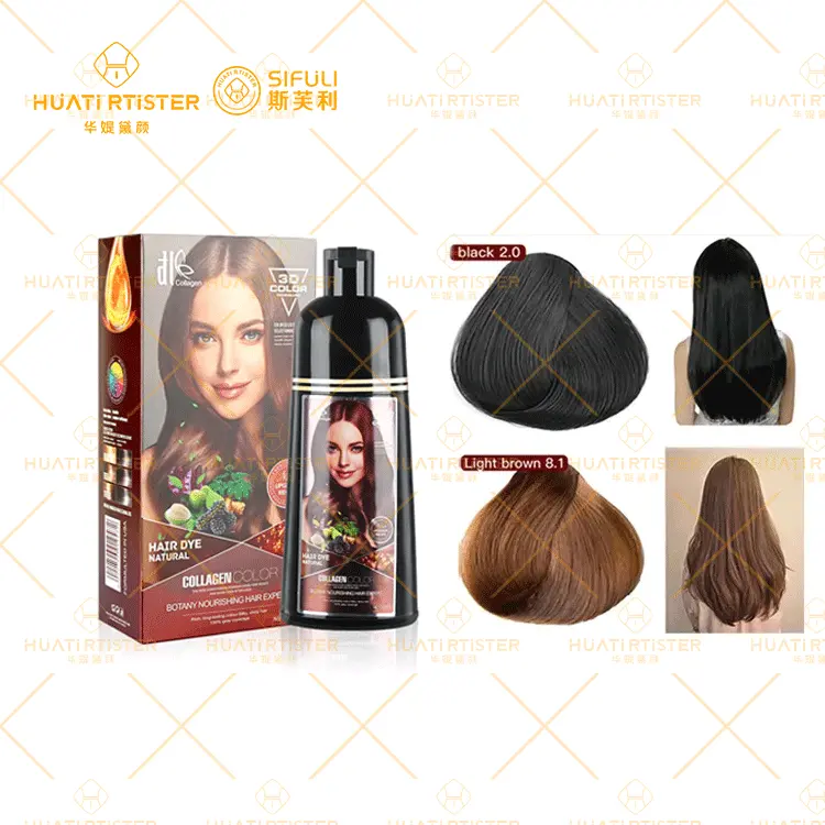 RTS Huati Sifuli Private Label Customized Factory Magic Hair Black Color Shampoo Herbal Hair Dye Shampoo Dark Brown gel