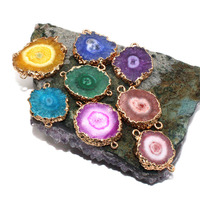 Pendentif tournesol en cristal naturel, connecteur en cristal coloré, pierre brute, pendentif électro-plaqué, accessoires