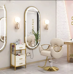 Hot Selling Modern Salon Hairdresser Chair Set Glass Metal Barber Furniture with LED <b>Mirror</b> Cart Shampoo Bed for Barber Shop - Product Image 2
