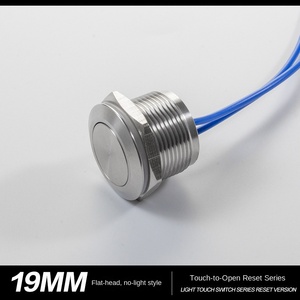 Bouton-poussoir momentané plat rond étanche IP65 19MM 12V rouge vert bleu en acier inoxydable avec anneau LED lumineux et câble - Product Image 5