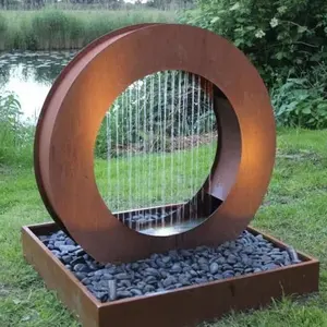 Runder Wasser tisch aus Corte stahl im Freien Garten wasserspiel Wasserfall brunnen teich