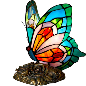 Lampe de table électrique LED E14 moderne en forme de papillon avec base en résine et verre coloré, petite lampe décorative pour la maison et la chambre à coucher - Product Image 1