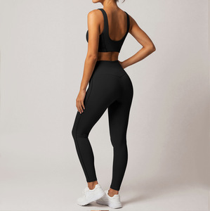 Ensemble de yoga style corset à coutures structurées, logo personnalisé, prix d'usine, vente en gros pour femmes, grandes tailles, gym, fitness, entraînement, deux pièces - Product Image 6