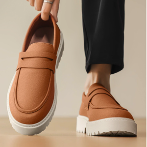 Men PU Leather Loafers Thick Soles Mid Heel Wide Toe <b>Box</b> Casual British Style Office Wedding <b>Dress</b> Shoes EU 39 to 46 Large Sizes - Product Image 2