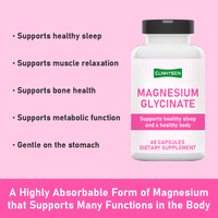 Capsules de glycinate de magnésium, support minéral hautement absorbable, relaxation musculaire, force osseuse, sommeil sain, bien-être métabolique