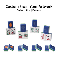 Mahjong américain personnalisé en acrylique bleu à 4 couches, gravé des deux côtés/impression UV, taille/couleur/motif personnalisés, + accessoires pour jeux et cadeaux
