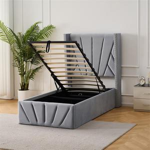 Alta calidad, alto acolchado, elegante terciopelo copetudo, dormitorio infantil, cama para niños con almacenamiento incorporado, nuevo marco de cama tapizado - Product Image 6