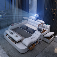 Meubles de chambre à coucher modernes Lit tatami multifonctionnel avec rangement, massage et haut-parleurs Lit en cuir