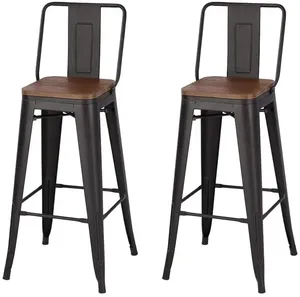 Taburete Alto de Bar Estilo <span class=keywords><strong>Tolix</strong></span> con Respaldo Alto y Asiento de Madera, de Hierro y Metal para Mobiliario Comercial e Industrial de Comedor, Cafetería, Restaurante y Bistró - Product Image 2
