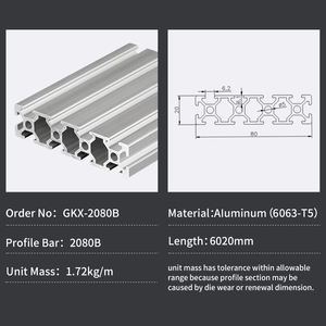 Profilo 2080 in Alluminio Industriale, Materiale per Telai, Estrusione con Scanalatura a T, Lega di Alluminio 6063-T5, Profilo Quadrato in Lega 1kg - Product Image 6
