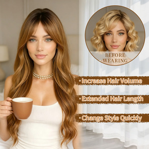 Peluca Larga Rizada con <span class=keywords><strong>Flequillo</strong></span> y Partidura Media de Fibra Sintética Resistente al Calor para Uso Diario y Fiestas, Venta al por Mayor - Product Image 3