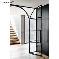 Porte d'entrée pivotante automatique en aluminium et verre, activée par capteur, pour usage commercial