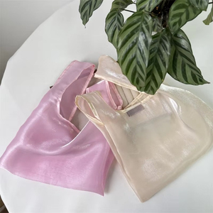 Sac fourre-tout transparent en maille pour femme avec étiquette personnalisée, grande capacité, sac de shopping en organza couleur unie - pour cadeaux - Product Image 4