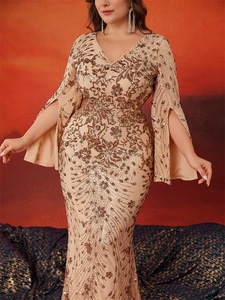 LY2345D abiti di lusso con paillettes per <span class=keywords><strong>donna</strong></span> abiti da sera manica lunga Slim taglie forti abiti da sposa per abito da damigella d'onore - Product Image 4