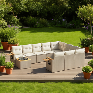 Ensemble de canapés de jardin beige avec coussins, 6 places, en rotin, mobilier d'extérieur, design contemporain - Product Image 2