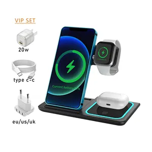 Custom Logo Portable 15W C Qi Fast Charging Station Docking Mobile Phone Charger Adapter Set 3 In 1 Wireless Charger For Iphone