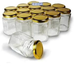 Zeshoekige Verdikte Transparante Voedselopslagpotten Van Verschillende Grootte Glazen Honingpotten Met Verzegelde Metalen Deksels