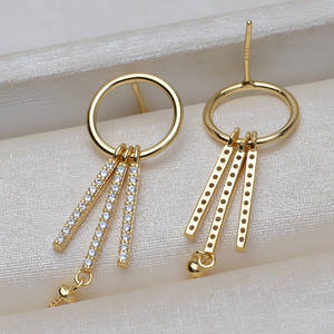 Pendientes de Pentagrama de Plata S925 Hechos a Mano con 3 Cadenas, Versión Coreana, Accesorio DIY para Mujer, Componentes de Joyería con Perlas de 6-9 mm - Product Image 3