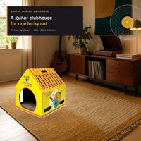 Maison à gratter pour chat en carton, motif guitare, design toit incliné, pour chats d'intérieur, vente en gros, direct usine